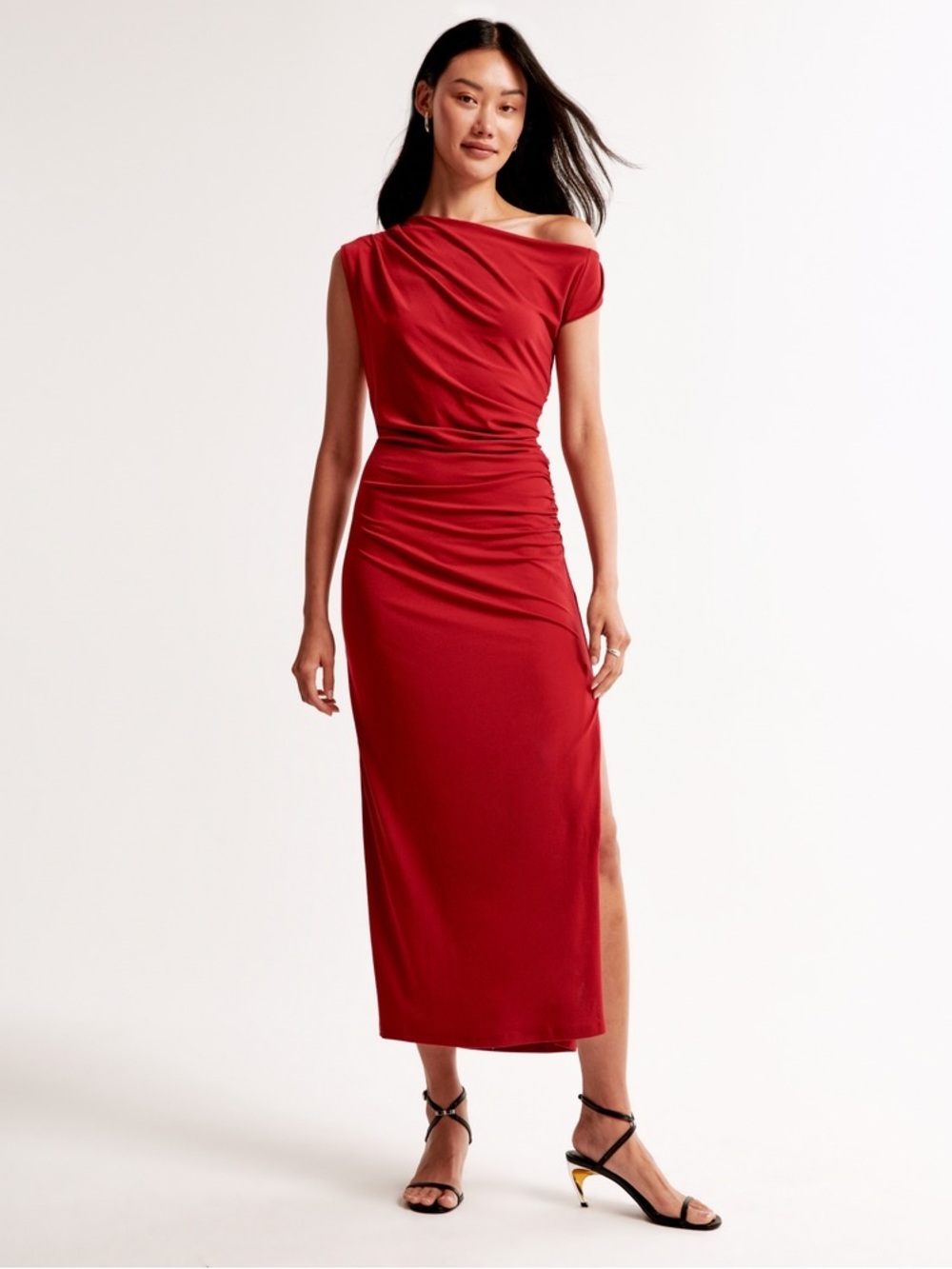 NWT Abercrombie Asymmetrical Draped Maxi Midi Dress Sz Large Tall in Red